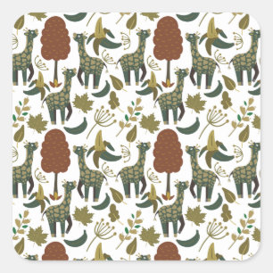 Giraffenmuster farbiges Blumenmuster Quadratischer Aufkleber