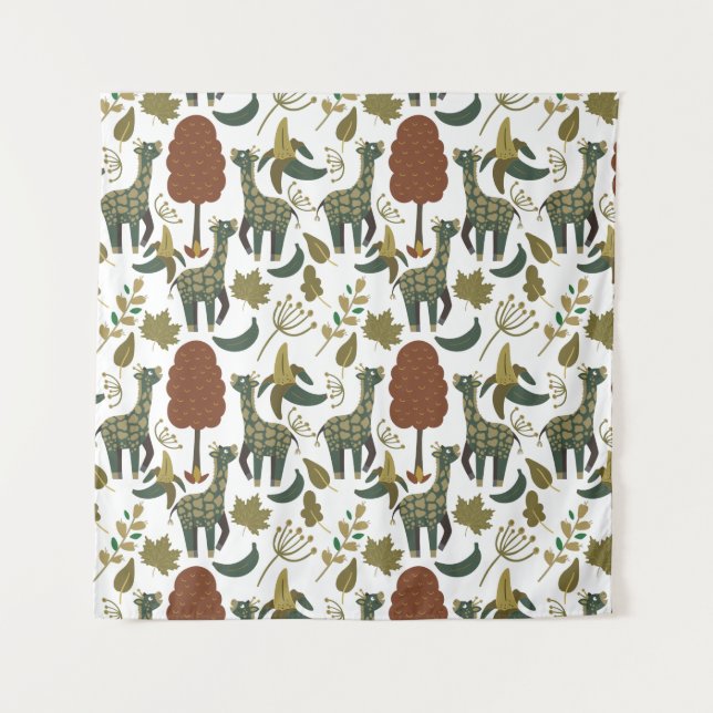 Giraffenmuster | farbiges Blumenmuster Wandteppich (Vorderseite)