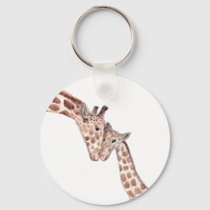 Giraffenmutter mit Baby Safari-Wildtier süß Schlüsselanhänger