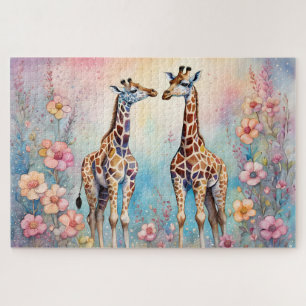 Giraffenparadies in einem pastellfarbenen Garten