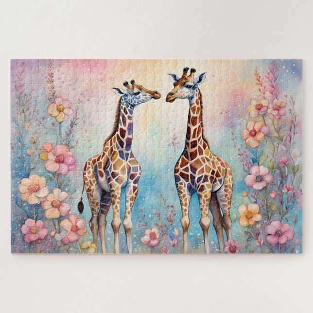 Giraffenparadies in einem pastellfarbenen Garten (Horizontal)