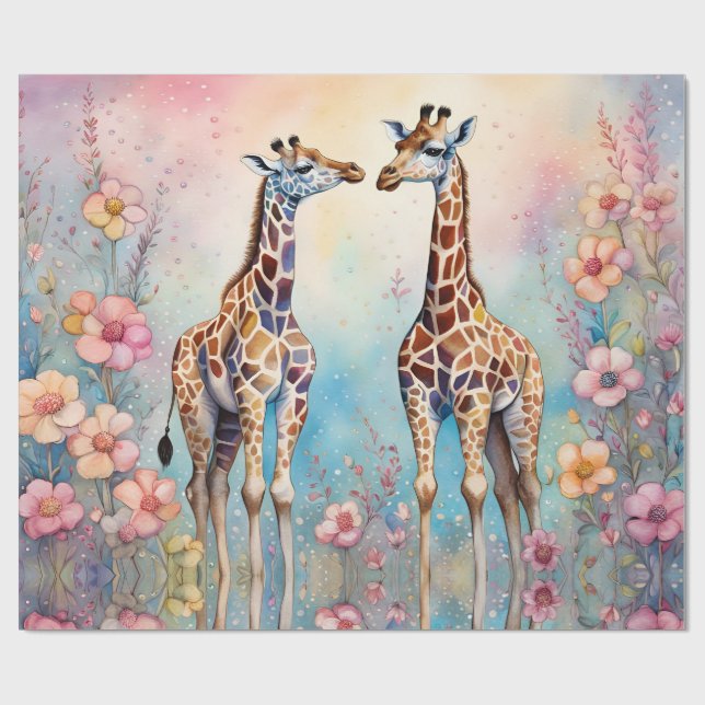 Giraffenparadies in Liebe im Pastelgarten Geschenkpapier (Flach)