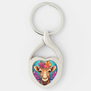 Giraffenporträt mit Blumen-93132 Schlüsselanhänger