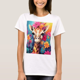 Giraffenporträt mit Blumen-9320 T-Shirt