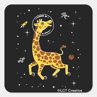 Giraffentiere im Weltraum Quadratischer Aufkleber