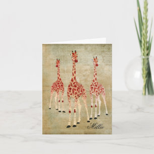 Giraffes Rose rouge Carte pour notes personnalisé
