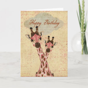 Giraffes roses Carte d'anniversaire