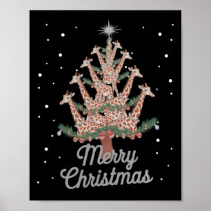 Giraffes Xmas Tree Giraffe Weihnachtsbaum Merry Ch Poster