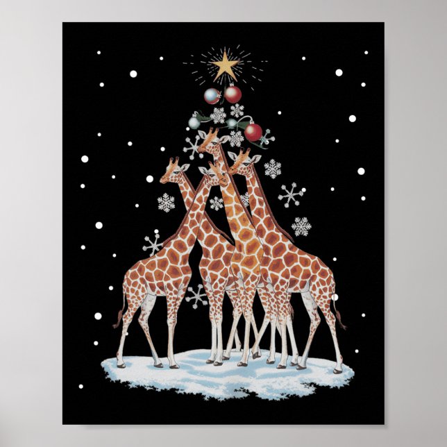 Giraffes Xmas Tree Giraffe Weihnachtsbaum Merry Ch Poster (Vorne)