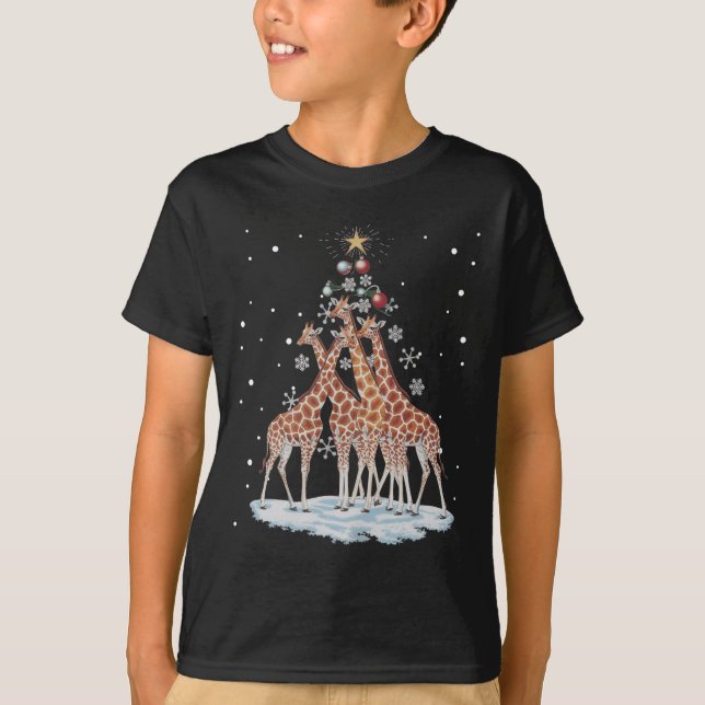 Giraffes Xmas Tree Giraffe Weihnachtsbaum Merry Ch T-Shirt (Vorderseite)