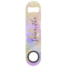 Giralgold Glitzer lila Aquarellfarben-Monogramm Speed Flaschenöffner