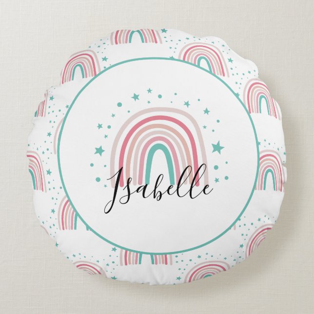 Giralpink Aqua Regenbogenskript personalisiert mod Rundes Kissen (Vorderseite)