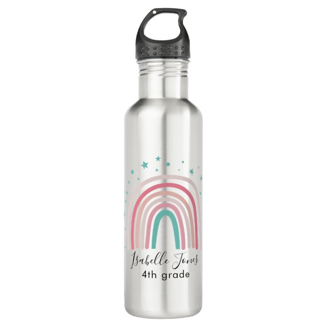 Giralpink Aqua Regenbogenskript personalisiert Sch Edelstahlflasche (Vorderseite)