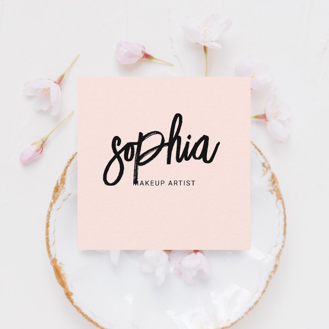 Giralpinselkalligrafie Minimalistisch Blush Pink Quadratische Visitenkarte (Von Creator hochgeladen)