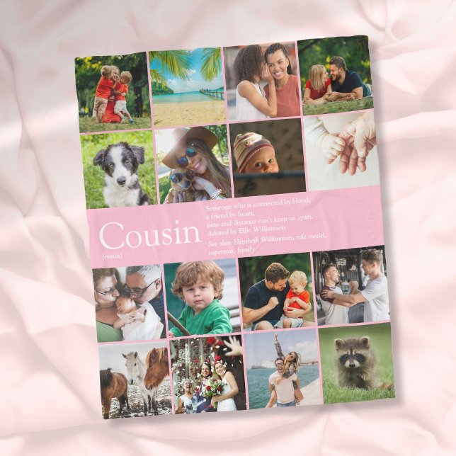 Giralrosa Fotomaterial Collage Cooler Cousin Defin Fleecedecke (Girly Pink Photo Collage Cool Cousin Definition Fleece Blanket)