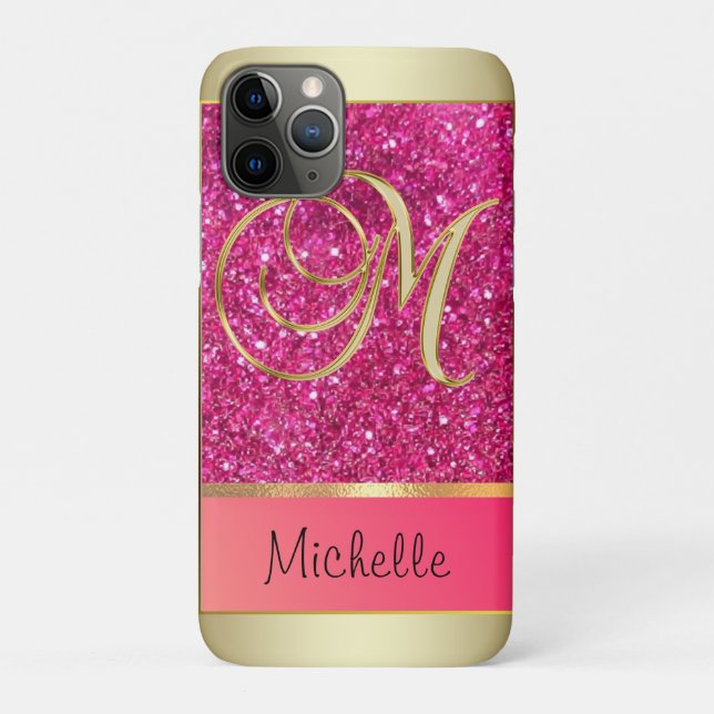 Giralrosa Glitzer Golden Monogram Letter M  Case-Mate iPhone Hülle (Rückseite)