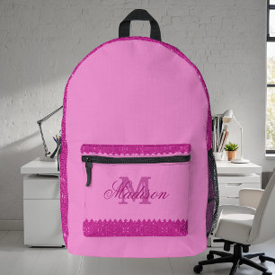 Giralrosa-Glitzer-Zackenzag, Monogramm Bedruckter Rucksack