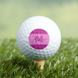 Giralrosa-Glitzer-Zackenzag, Monogramm Golfball