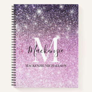 Giralrosa Lila Ombre Glitzer Monogram Name Notizbuch