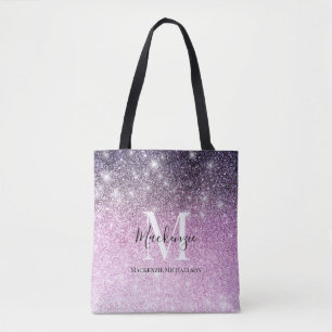 Giralrosa Lila Ombre Glitzer Monogram Name Tasche