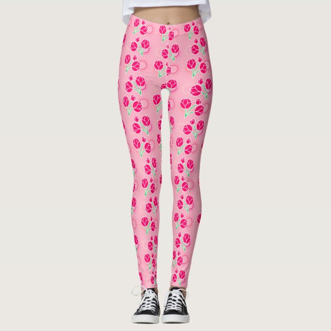 Giralrosa Lotus Blume Blumenmuster Leggings (Vorderseite)