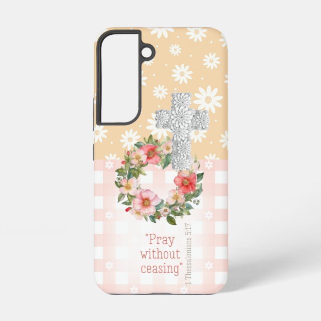 Giralrosa Peach Rose Faith Cross Samsung Galaxy Hülle (Rückseite)