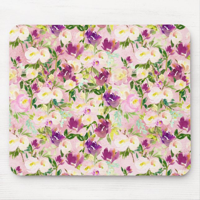 Giralrosa Pfirsich Lila Burgund Wasserfarben Mousepad (Vorne)