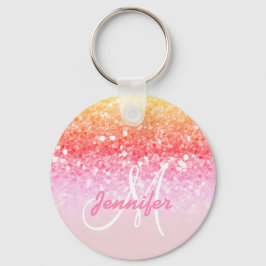 Giralrosa Rainbow-Glitzer Glitzern Monogramm Name Schlüsselanhänger