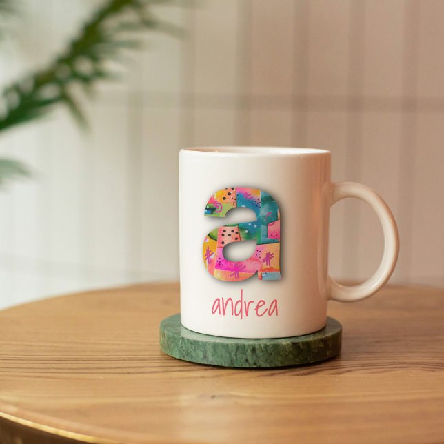 Giralrosa und gelber Buchstabe A Kaffeetasse (Von Creator hochgeladen)