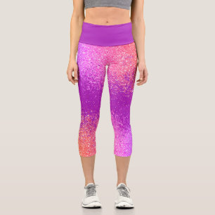 Giralrosa und Lila Imitate Glitzer Glam Glitzern Capri Leggings