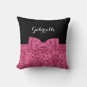 Giralrosa und Schwarze Rose Niedlicher Bow Kissen