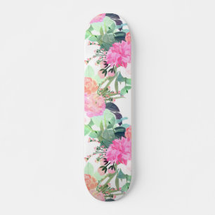 Giralrosa und weiße Blume Aquarellmalerei Skateboard