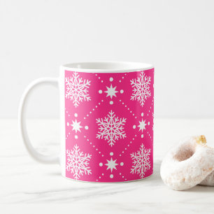 Giralrosa und weiße Schneeflocken Weihnachtsmuster Kaffeetasse