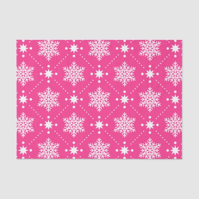 Giralrosa und weiße Schneeflocken Weihnachtsmuster Seidenpapier (Vorderseite)
