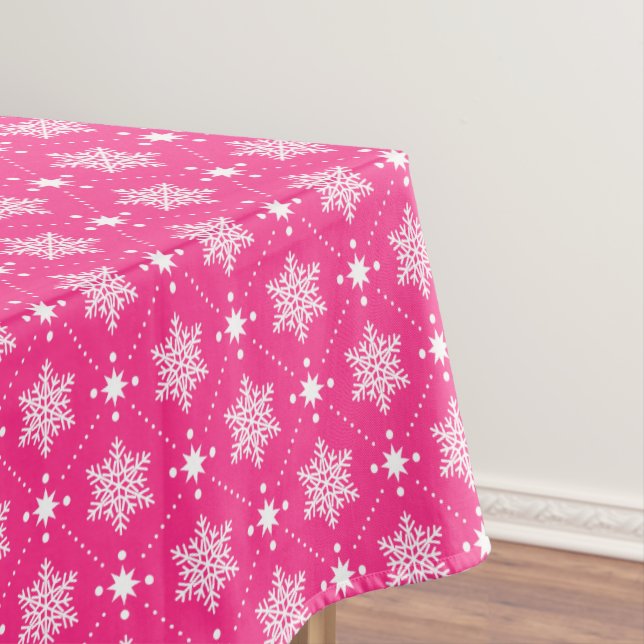 Giralrosa und weiße Schneeflocken Weihnachtsmuster Tischdecke (Beispiel)