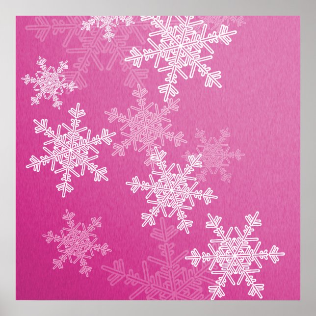Giralrosa und weiße Weihnachtsschneeflocken Poster (Vorne)