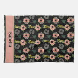 Giralrosa Weiße Blume Botanischer Mustername Geschirrtuch