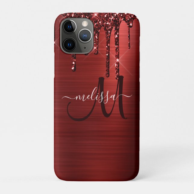 Giralroter Glitzer Brush Metal Monogram Case-Mate iPhone Hülle (Rückseite)