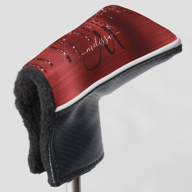 Giralroter Glitzer Brush Metal Monogram Golf Headcover (3/4 Vorderseite)