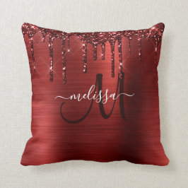 Giralroter Glitzer Brush Metal Monogram Kissen