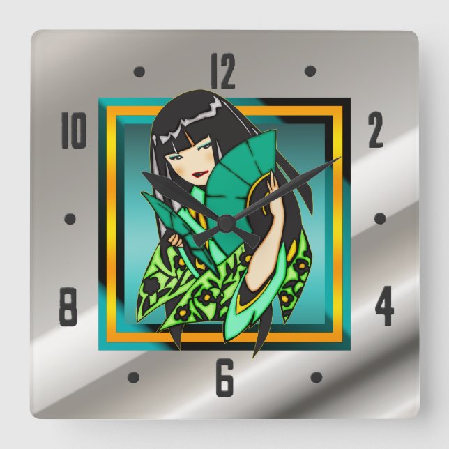 Giraluhr-Uhr des asiatischen Anime-Cartoon Quadratische Wanduhr (Vorderseite)