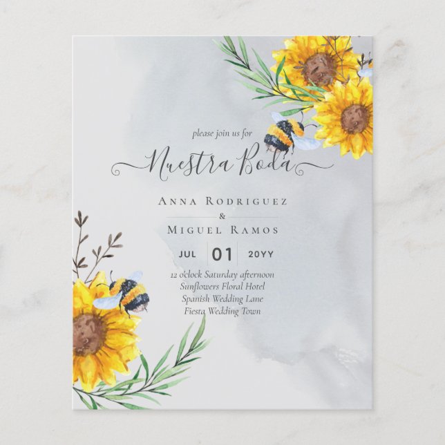 Girasoles de Invitación de Boda Económica Bilingüe Flyer (Vorne)