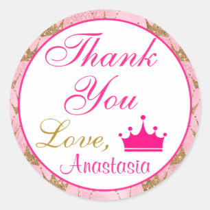 Gircess Hot Pink und Gold Glitzer Vielen Dank Runder Aufkleber