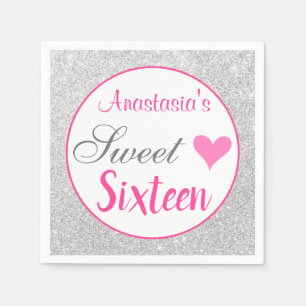 Gircess Pink & Silver Glitzer 16 . Geburtstag Serviette