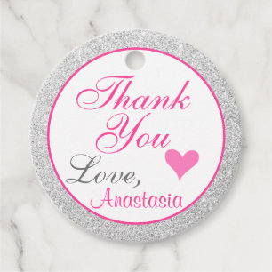 Gircess Pink und Silver Glitzer Vielen Dank Geschenkanhänger