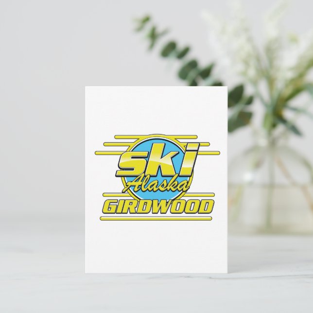 Girdwood Alaska 80er-SkigeLogo Postkarte (Stehend Vorderseite)