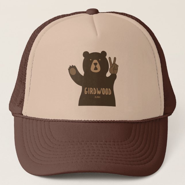 Girdwood Alaska Peace Bear Truckerkappe (Vorderseite)