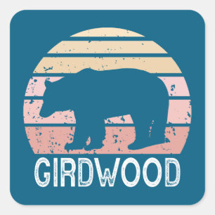 Girdwood Alaska Retro Bear Quadratischer Aufkleber