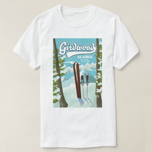 Girdwood Alaska zum Skifahren T-Shirt (Design vorne)