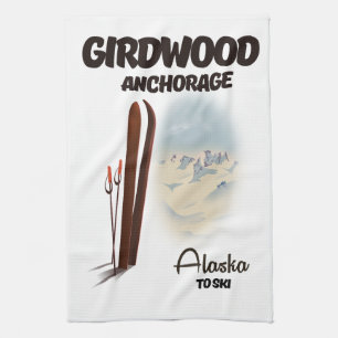 Girdwood-Verankerung Alaska Skiposter Geschirrtuch
